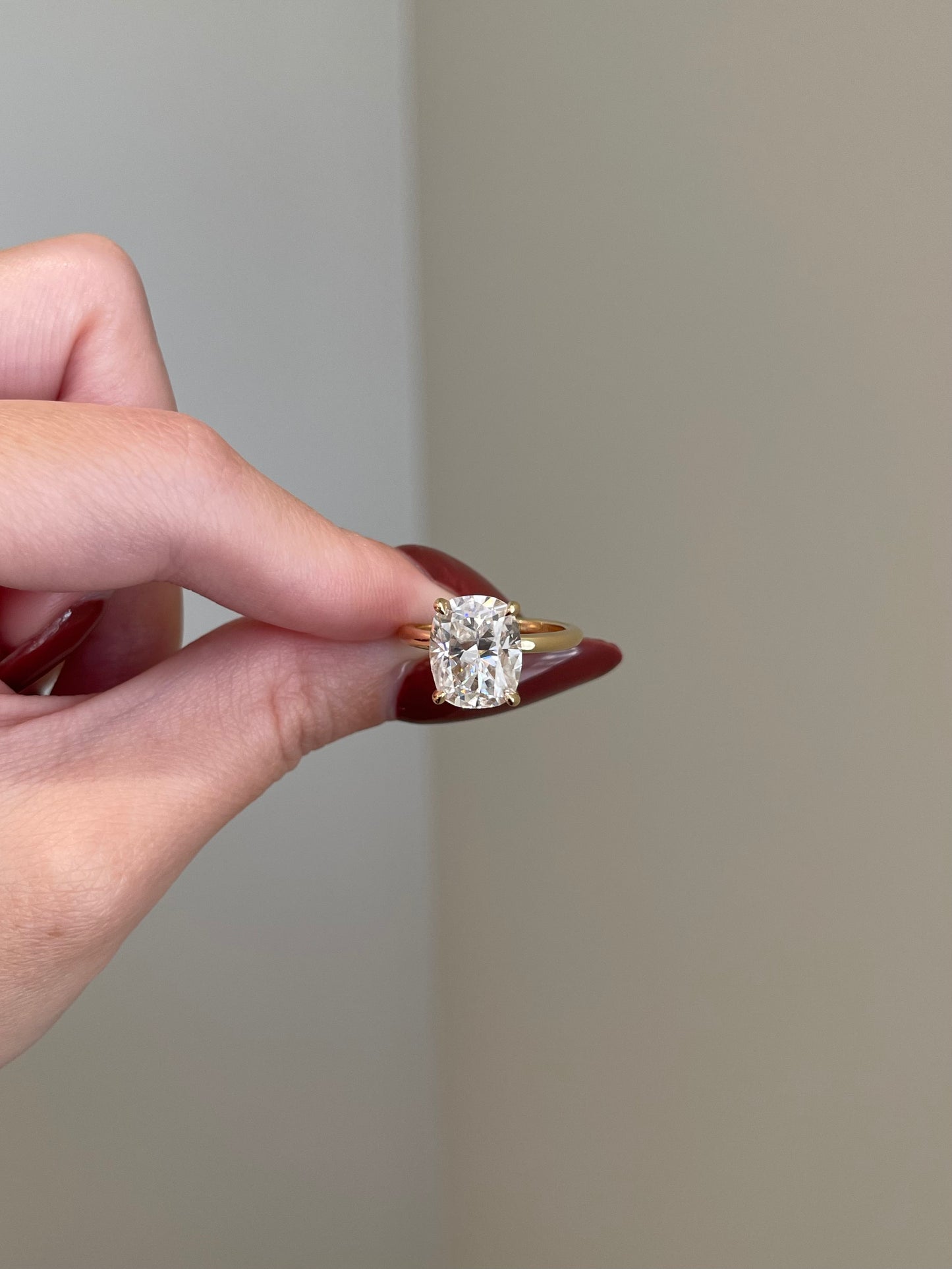 The Emma Ring, 5 Carat, Elongated Cushion, Crushed Ice Hybrid