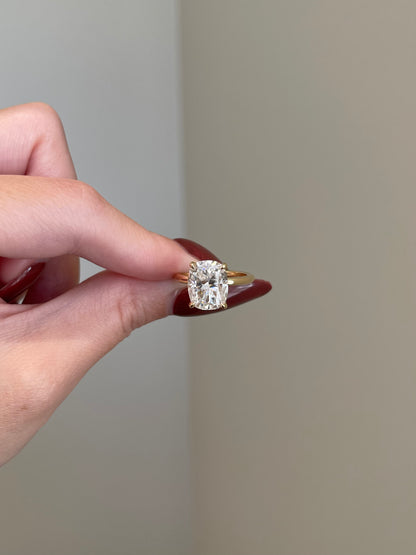 The Emma Ring, 5 Carat, Elongated Cushion, Crushed Ice Hybrid