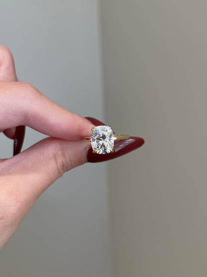 Brilliant Cushion Moissanite, Hidden Halo, Solitaire