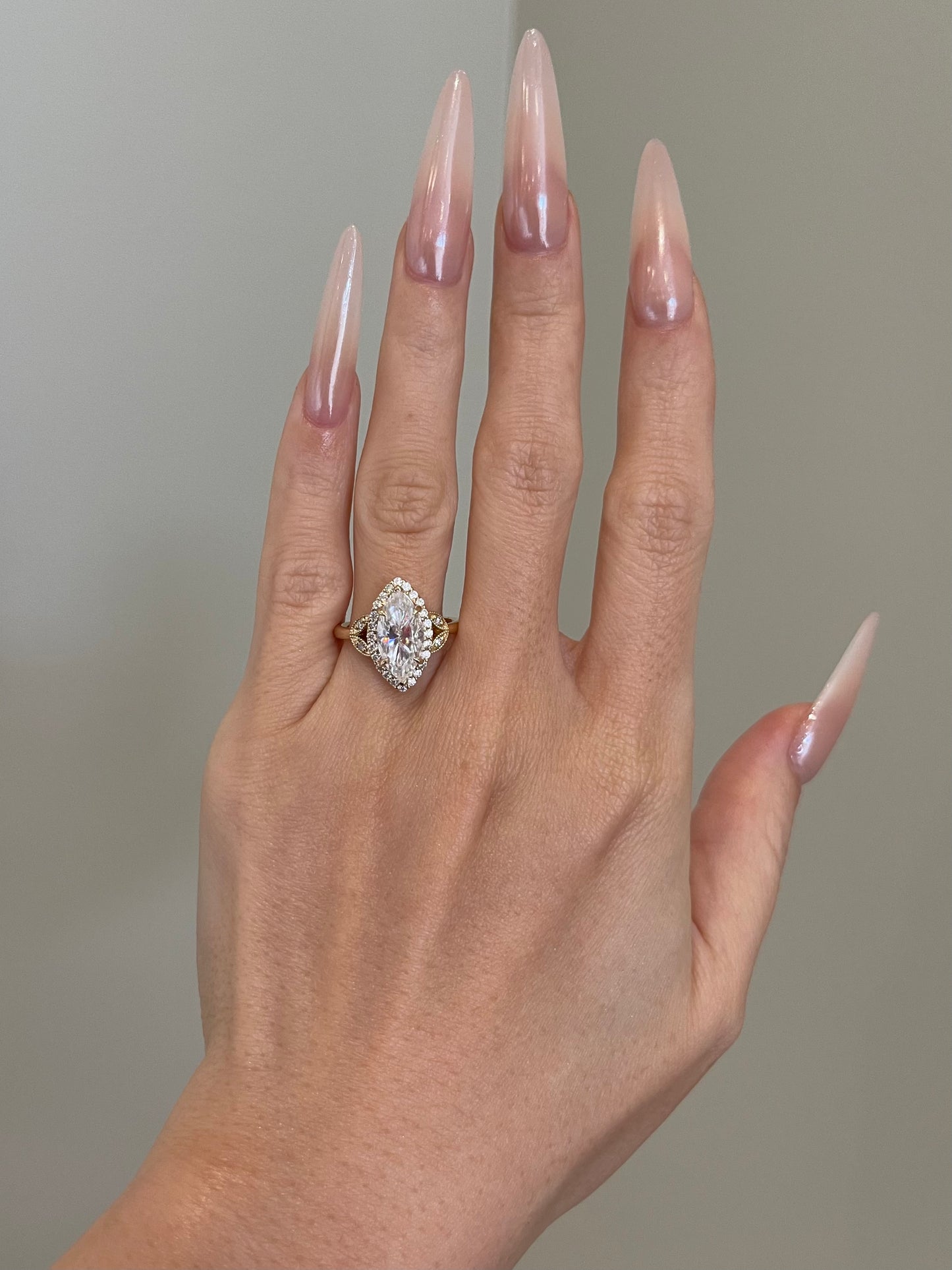 Brilliant Marquise Moissanite, Halo, Art Deco