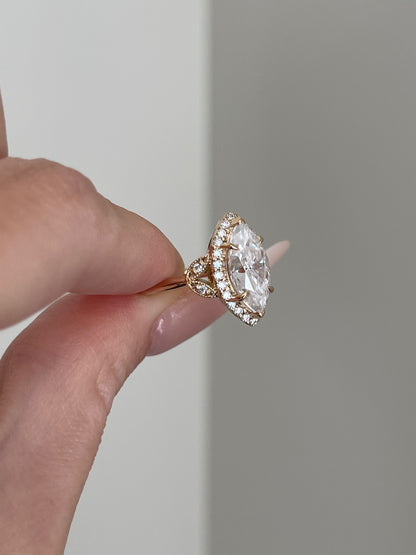 Brilliant Marquise Moissanite, Halo, Art Deco