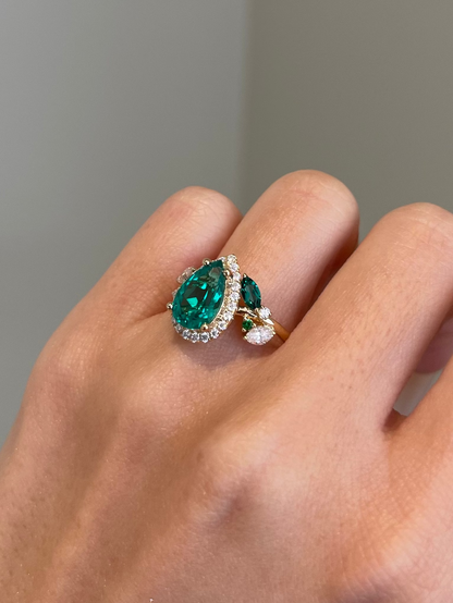 Lab Emerald Gemstone, Halo, Art Deco