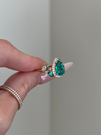Lab Emerald Gemstone, Halo, Art Deco