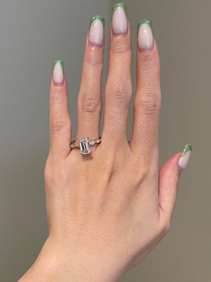 Emerald Cut Moissanite, Hidden Halo, Marquise Pavé