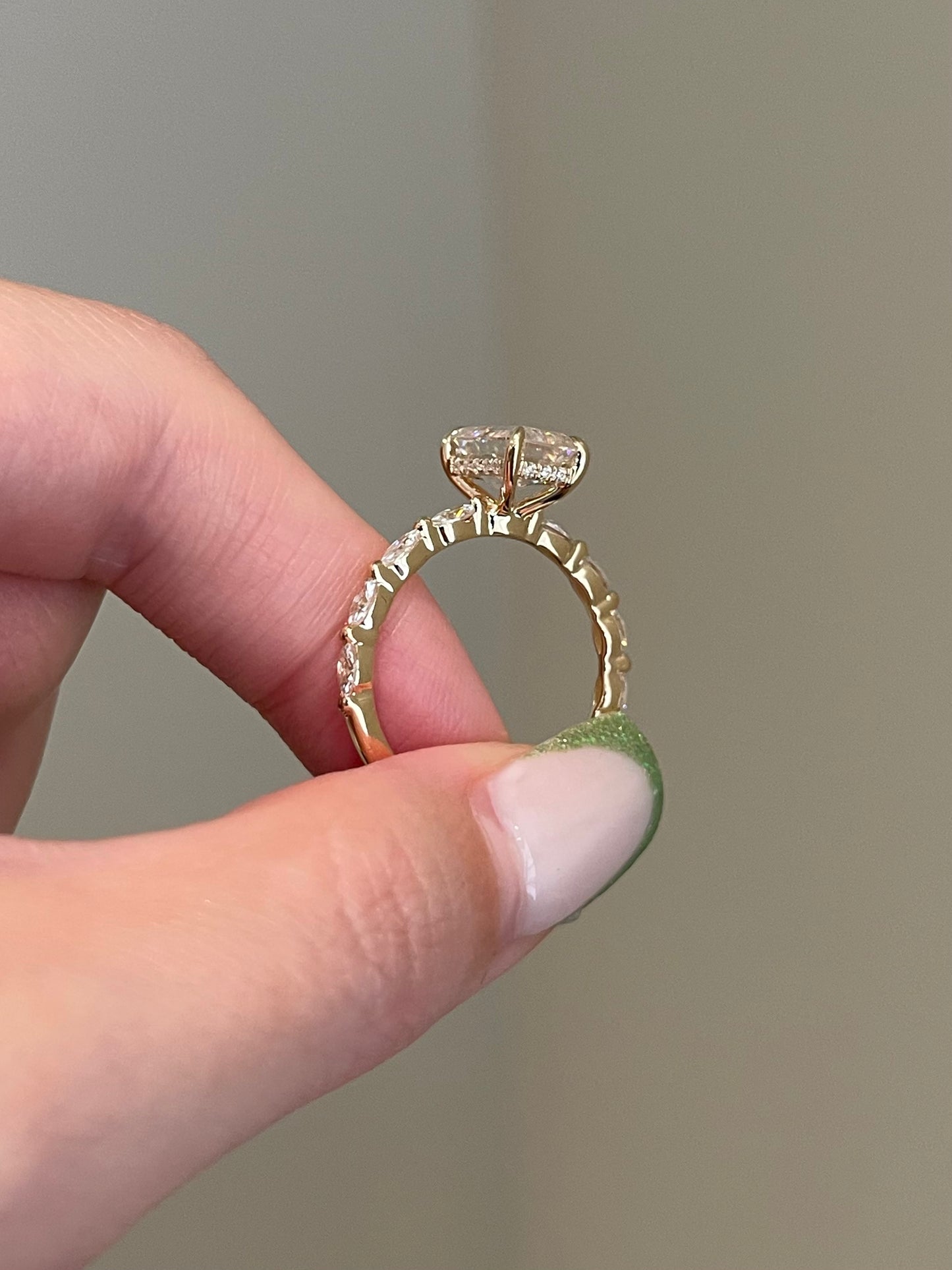 Emerald Cut Moissanite, Hidden Halo, Marquise Pavé