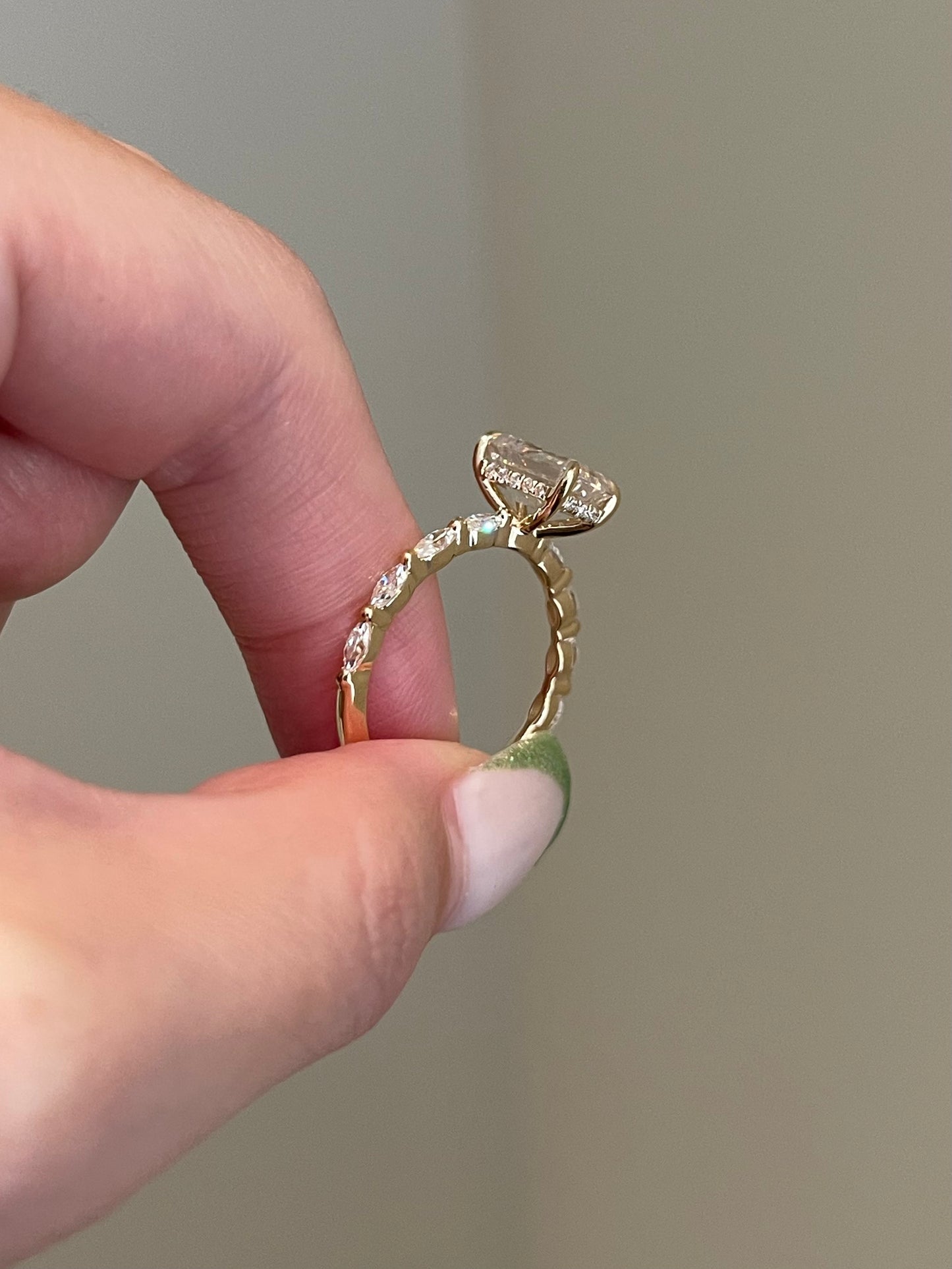 Emerald Cut Moissanite, Hidden Halo, Marquise Pavé
