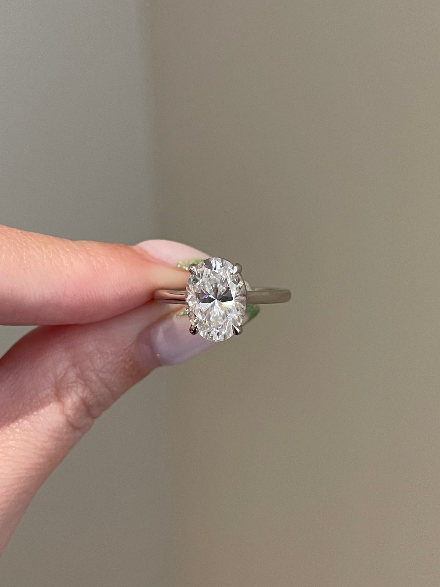 Brilliant Oval Moissanite, Solitaire, Low Profile
