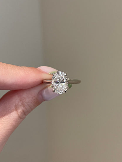 Brilliant Oval Moissanite, Solitaire, Low Profile