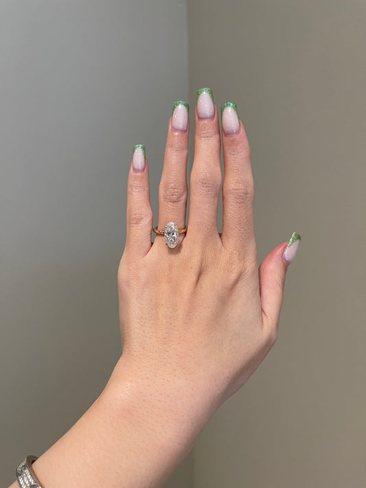 The Rheanna Ring, 3.8 Carat, Elongated Oval, Crushed Ice Hybrid