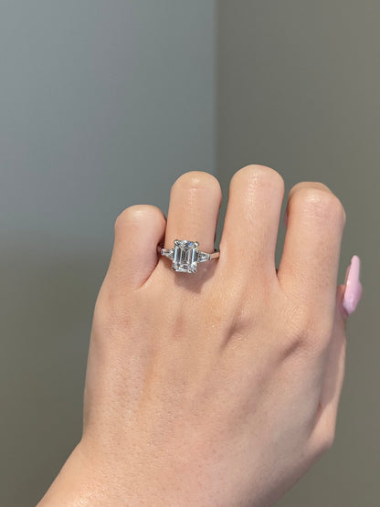 The Evelyn Ring, 3 Carat, Emerald, Step Cut, 3-Stone
