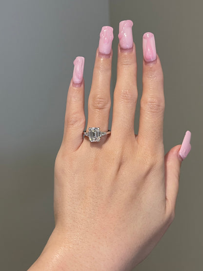 The Evelyn Ring, 3 Carat, Emerald, Step Cut, 3-Stone
