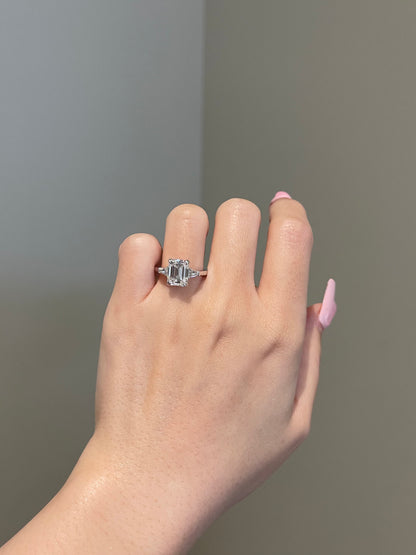 The Evelyn Ring, 3 Carat, Emerald, Step Cut, 3-Stone