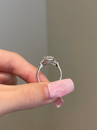 The Evelyn Ring, 3 Carat, Emerald, Step Cut, 3-Stone