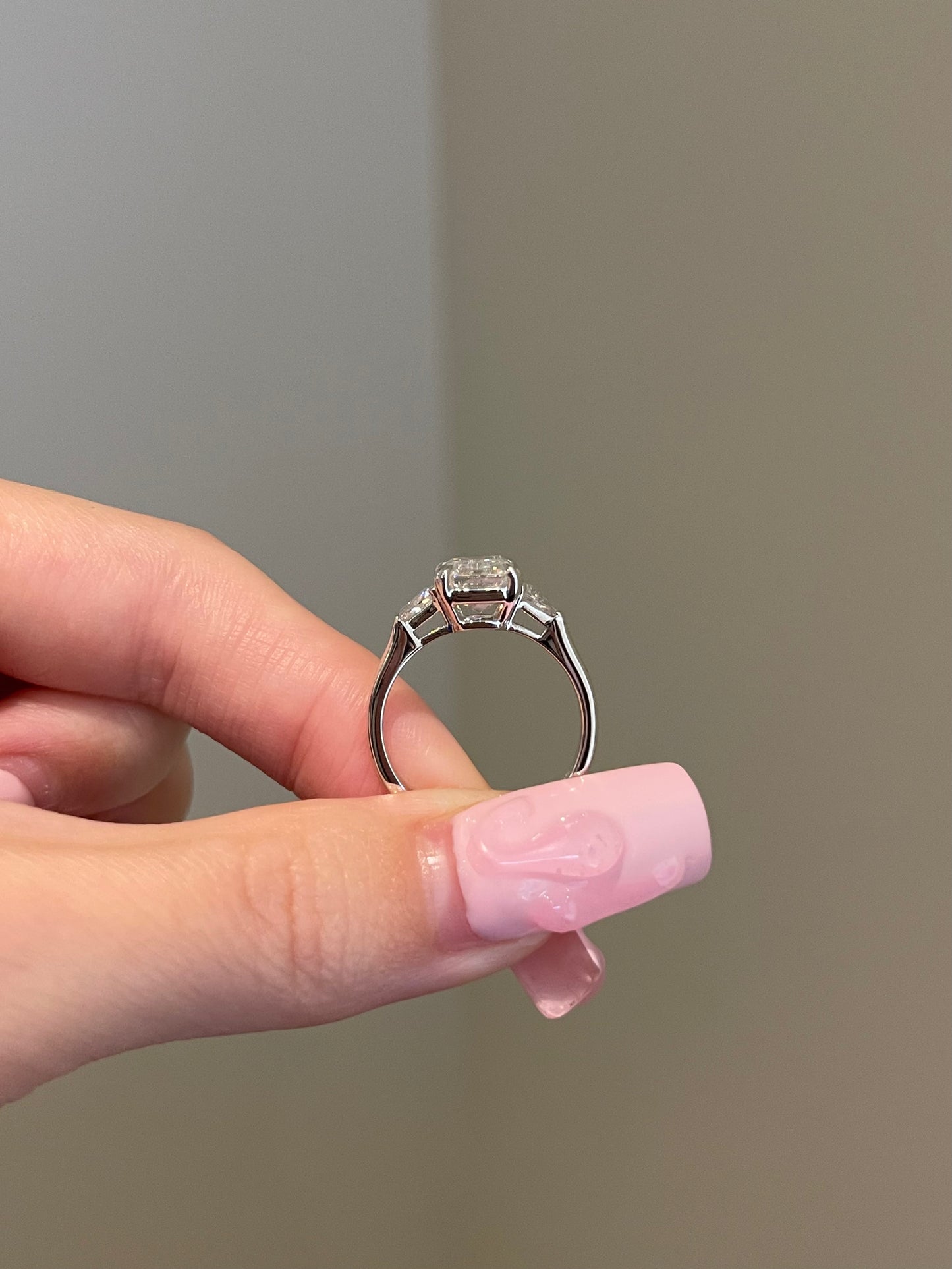 The Evelyn Ring, 3 Carat, Emerald, Step Cut, 3-Stone