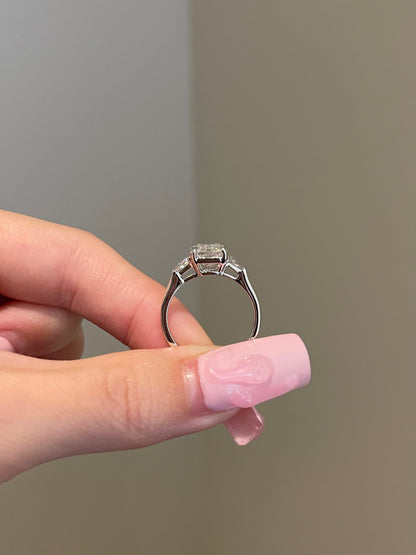 The Evelyn Ring, 3 Carat, Emerald, Step Cut, 3-Stone