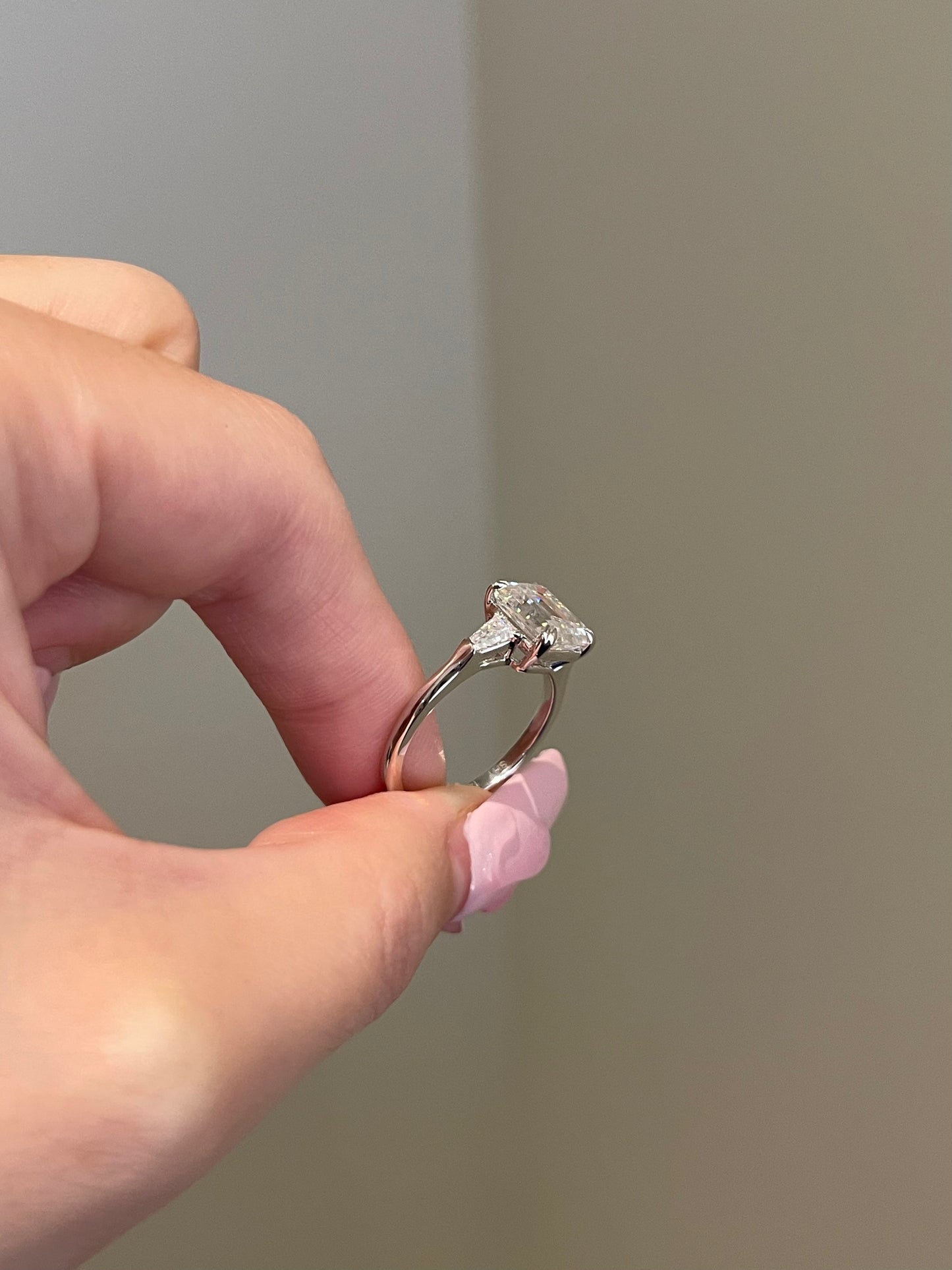 The Evelyn Ring, 3 Carat, Emerald, Step Cut, 3-Stone