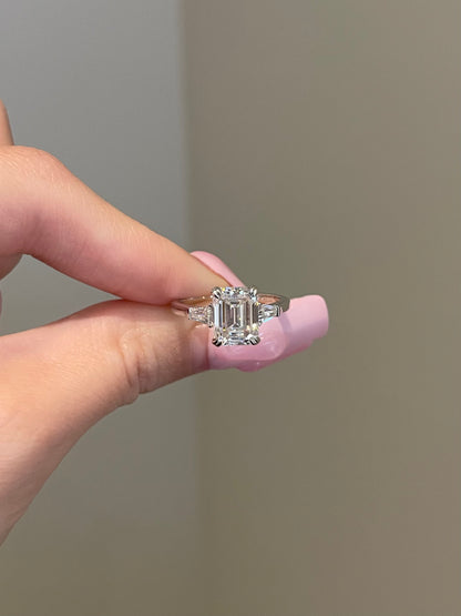 The Evelyn Ring, 3 Carat, Emerald, Step Cut, 3-Stone