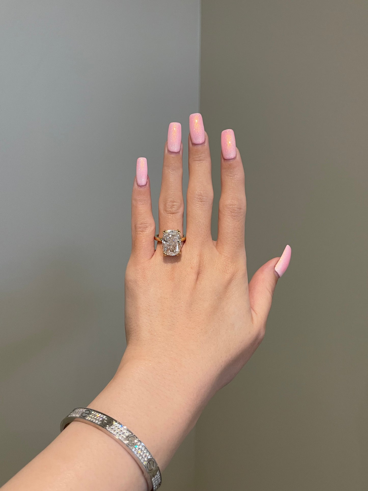 The Monica Ring, 10 Carat, Elongated Cushion, Crushed Ice