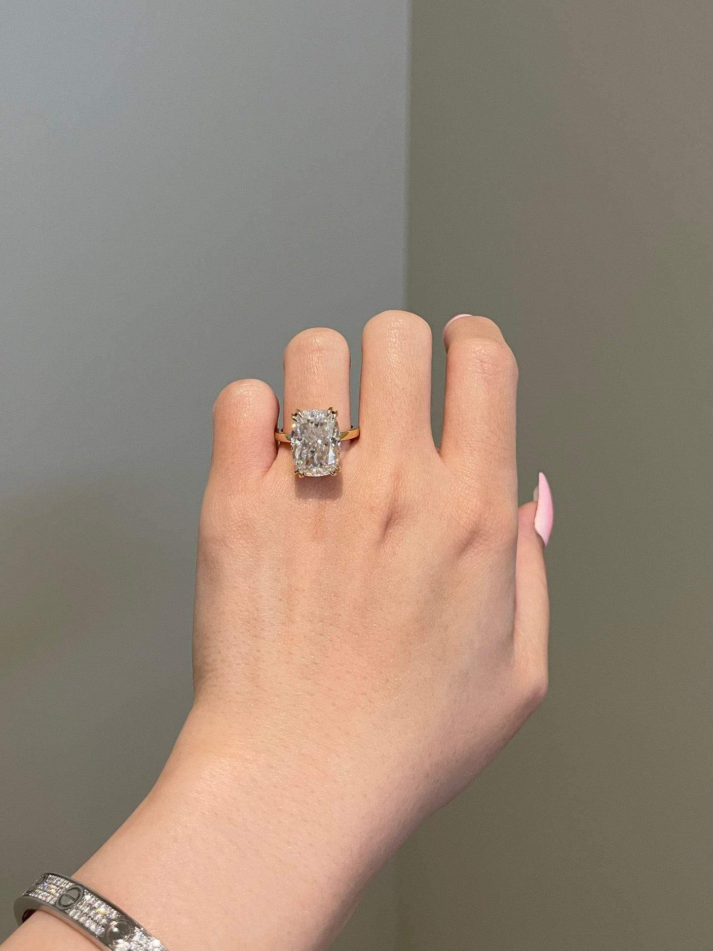 The Monica Ring, 10 Carat, Elongated Cushion, Crushed Ice