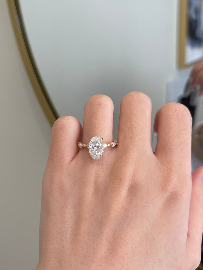 The Stella Ring 3 Carat Oval Crushed Ice Hybrid SHY MOISSANITE
