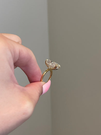 The Monica Ring, 10 Carat, Elongated Cushion, Crushed Ice