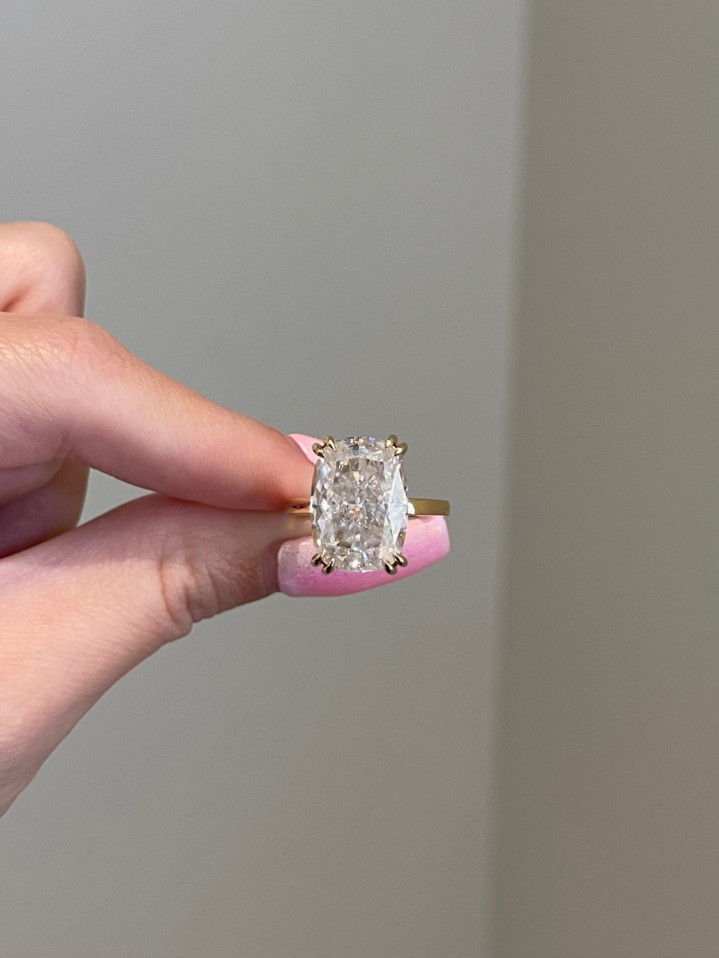 The Monica Ring, 10 Carat, Elongated Cushion, Crushed Ice