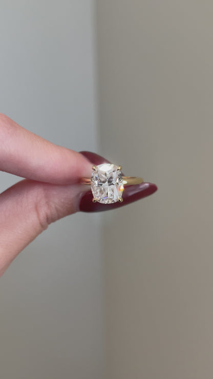 The Emma Ring, 5 Carat, Elongated Cushion, Crushed Ice Hybrid