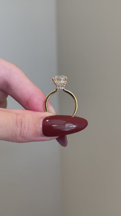 The Emma Ring, 5 Carat, Elongated Cushion, Crushed Ice Hybrid