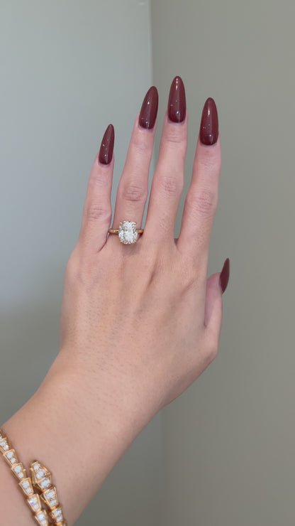 The Emma Ring, 5 Carat, Elongated Cushion, Crushed Ice Hybrid