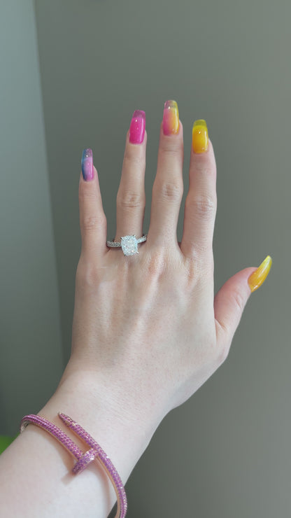 The SHY Signature Ring, 3 Carat, Elongated Cushion, Crushed Ice