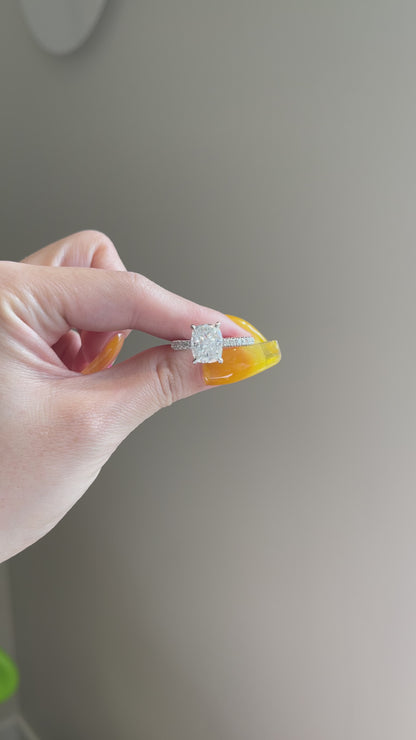 The SHY Signature Ring, 3 Carat, Elongated Cushion, Crushed Ice