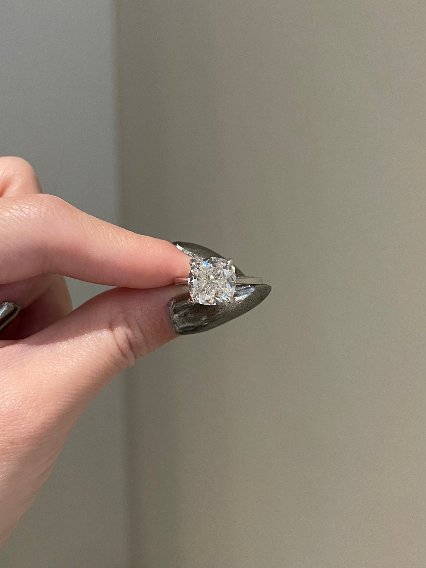 The Serena Ring, 4 Carat, Square Cushion, Crushed Ice