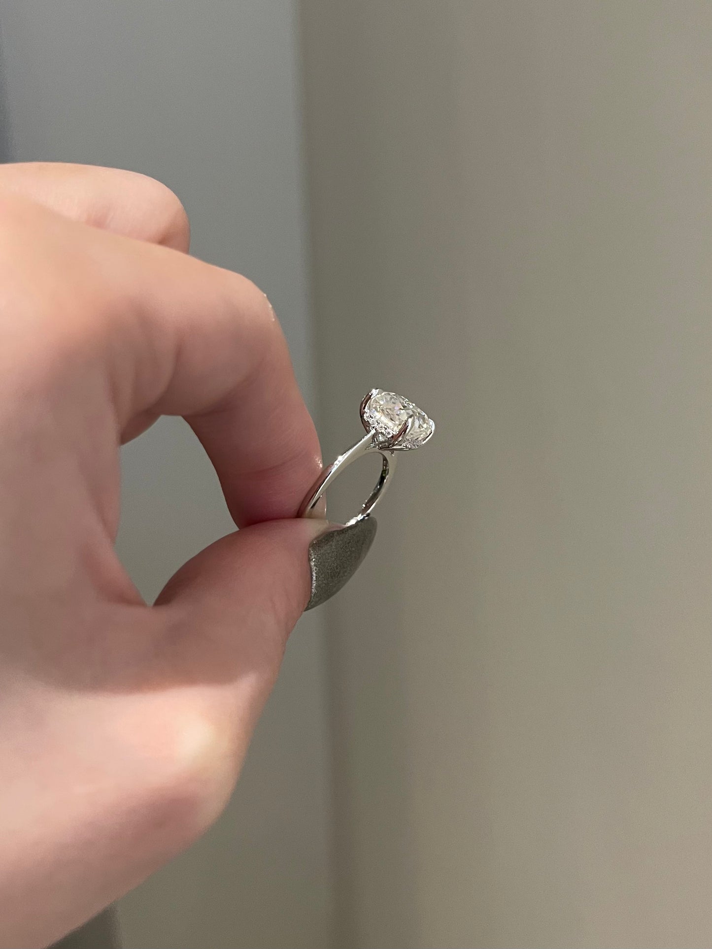 The Serena Ring, 4 Carat, Square Cushion, Crushed Ice
