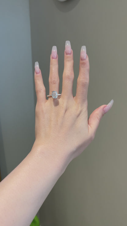 The Priscilla Ring, 4 Carat, Elongated Cushion, Crushed Ice