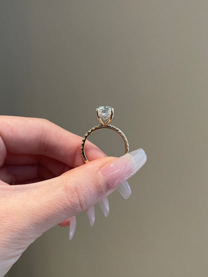 The Priscilla Ring, 4 Carat, Elongated Cushion, Crushed Ice