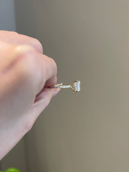 The Priscilla Ring, 4 Carat, Elongated Cushion, Crushed Ice