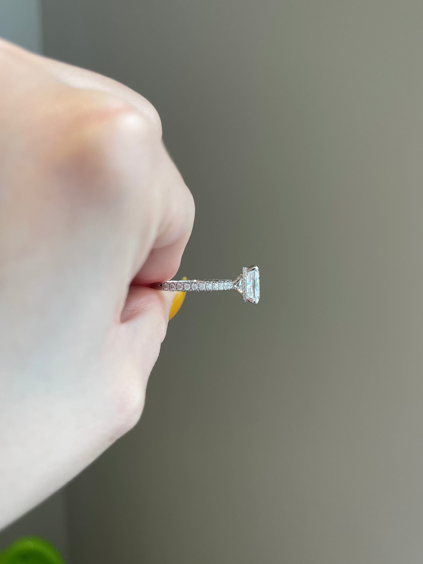 The SHY Signature Ring, 3 Carat, Elongated Cushion, Crushed Ice