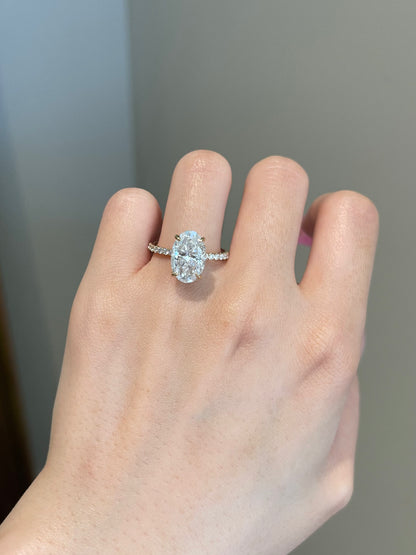 The Priscilla Ring, 4 Carat, Oval, Crushed Ice Hybrid