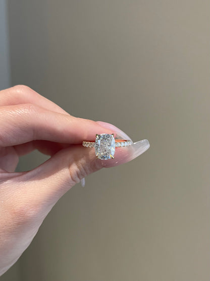 The Priscilla Ring, 4 Carat, Elongated Cushion, Crushed Ice