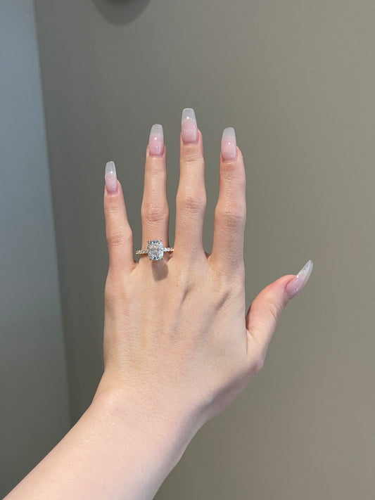 The Priscilla Ring, 4 Carat, Elongated Cushion, Crushed Ice
